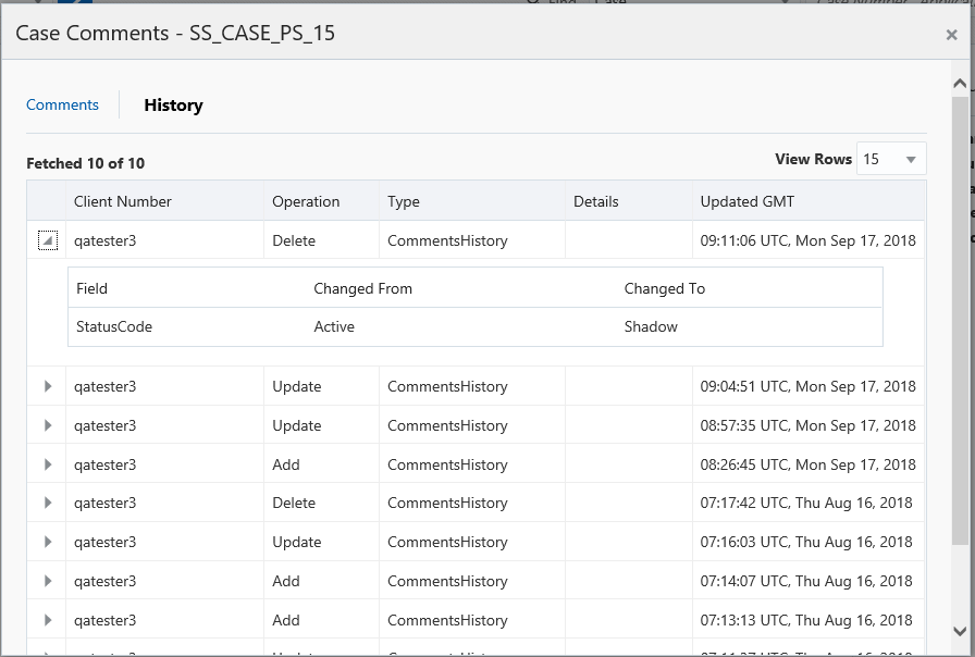 Case Comment History